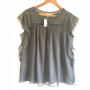 Loft Gray Chiffon Ruffle Butterfly Top Cami Sz S